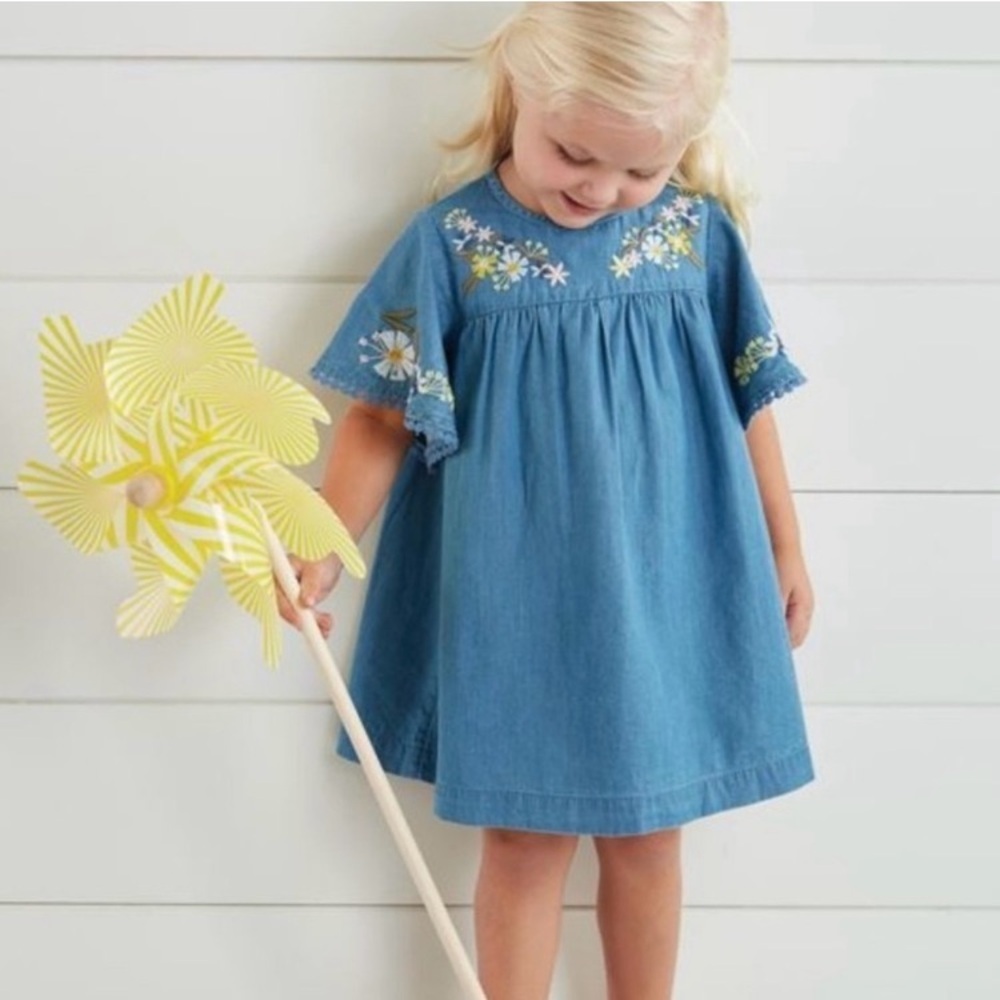 Mud Pie Toddler Embroidered Chambray Dress